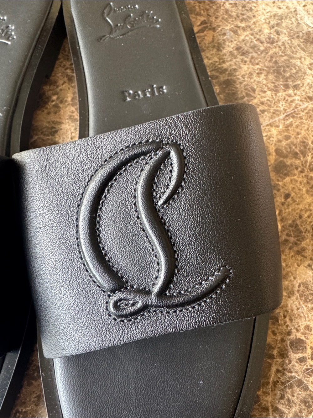Christian Louboutin cl mule flat black leather logo sandal sz 38.5 - Picture 7 of 10
